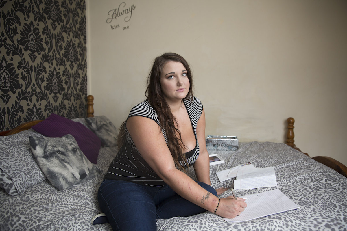 TTTP Katie Menham, 25, from Malmesbury, Wiltshire, who has been a pen pal with Julius Bradford, a convicted murderer on death row in Nevada, USA. May 20 2016.